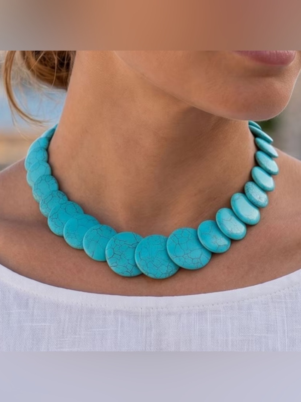 WESTERN Faux Turquoise Disc Collar Necklace
